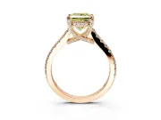 Solitaire Engagement Ring Setting for Fancy Yellow Princess Cut Center with Widening Pave Band and Claw Prong Head in Rose Gold