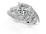 Halo Engagement Ring Setting for Princess Cut Center with Marquise and Pave Bypass Band and Prong Head in White Gold