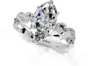 Leaf Engagement Ring Setting for Marquise Center with Milgrain Accent Band and Prong Head in Platinum