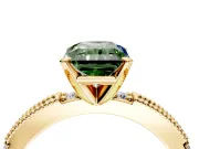 Solitaire Engagement Ring Setting for Fancy Green Radiant Cut Center with Milgrain-Edged Pave Band and Prong Head in Yellow Gold