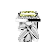 Halo Engagement Ring Setting for Fancy Yellow Princess Cut Center with Floral Band and Prong Head in Sterling Silver