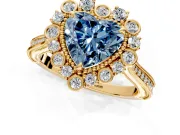 Milgrain Halo Engagement Ring Setting for Fancy Blue Heart-Shaped Center with Bezel Point Accents and Prong Head in Yellow Gold