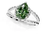 Halo Engagement Ring Setting for Fancy Green Pear-Shaped Center with Rope Twist Split Shank and Prong Head in Platinum