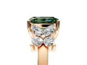 Floral Engagement Ring Setting for Fancy Green Emerald Cut Center with Marquise Cluster Shoulders and Prong Head in Rose Gold