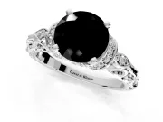Solitaire Engagement Ring Setting for Fancy Black Round Cut Center with Filigree Band and Prong Head in Platinum