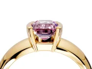Tension Engagement Ring Setting for Fancy Pink Emerald Cut Center with Wide Flat Band and Tension Head in Yellow Gold