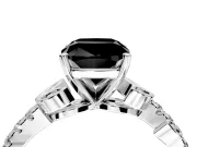 Leaf Motif Engagement Ring Setting for Fancy Black Cushion Cut Center with Pave Band and Prong Head in Platinum