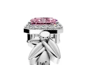 Halo Engagement Ring Setting for Fancy Pink Radiant Cut Center with Floral Band and Prong Head in Platinum