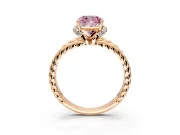 Halo Engagement Ring Setting for Fancy Pink Cushion Cut Center with Rope Twist Split Shank and Prong Head in Rose Gold
