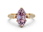 Solitaire Engagement Ring Setting for Fancy Pink Marquise Center with Multi-Row Accents and Prong Head in Yellow Gold