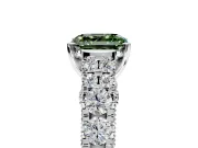 Solitaire Engagement Ring Setting for Fancy Green Asscher Cut Center with Pave Cathedral Shoulders and Prong Head in White Gold