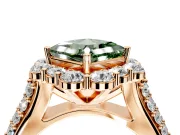 Large Accent Halo Engagement Ring Setting for Fancy Green Princess Cut Center with Pave Split Shank and Prong Head in Rose Gold