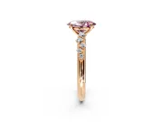 Cluster Engagement Ring Setting for Fancy Pink Oval Center with Round Cut Accent Band and Prong Head in Rose Gold