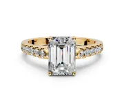 Solitaire Engagement Ring Setting for Emerald Cut Center with Partway Pave Band and Prong Head in Yellow Gold