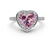 Halo Engagement Ring Setting for Fancy Pink Heart-Shaped Center with Metal-Rimmed Halo, Pave Band and Prong Head in Platinum