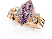 Solitaire Engagement Ring Setting for Fancy Pink Marquise Center with Grooved Bar Accent Band and Prong Head in Rose Gold