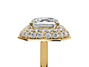 Halo Engagement Ring Setting for Asscher Cut Center with Plain Tapered Band and Prong Head in Yellow Gold