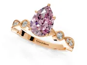 Solitaire Engagement Ring Setting for Fancy Pink Pear-Shaped Center with Milgrain Bezel Accents and Prong Head in Rose Gold