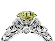 Solitaire Engagement Ring Setting for Fancy Yellow Round Cut Center with Filigree Band and Prong Head in Platinum