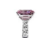 Solitaire Engagement Ring Setting for Fancy Pink Emerald Cut Center with Large Accent Band and Prong Head in Platinum