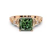 Solitaire Engagement Ring Setting for Fancy Green Princess Cut Center with Filigree Band and Prong Head in Rose Gold
