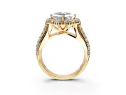 Large Accent Halo Engagement Ring Setting for Asscher Cut Center with Pave Split Shank and Prong Head in Yellow Gold