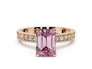 Milgrain Pave Engagement Ring Setting for Fancy Pink Emerald Cut Center with Accent Band and Prong Head in Rose Gold