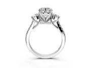 3 Stone Engagement Ring Setting for Round Cut Center with Crossover Basket, Pave Band and Prong Head in Sterling Silver