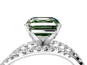 Solitaire Engagement Ring Setting for Fancy Green Asscher Cut Center with Woven 3-Strand Pave Band and Prong Head in White Gold