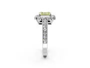 Halo Engagement Ring Setting for Fancy Yellow Asscher Cut Center with Milgrain Channel Band and Prong Head in White Gold