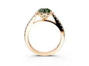 Halo Engagement Ring Setting for Fancy Green Round Cut Center with Full Pave Band and Prong Head in Rose Gold