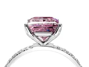 Solitaire Engagement Ring Setting for Fancy Pink Princess Cut Center with Fine Pave Accents and Prong Head in White Gold
