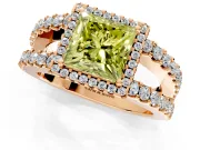 Halo Engagement Ring Setting for Fancy Yellow Princess Cut Center with Wide-Open Pave Split Shank and Prong Head in Rose Gold