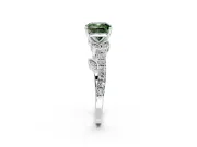 Leaf Motif Engagement Ring Setting for Fancy Green Cushion Cut Center with Pave Band and Prong Head in Platinum