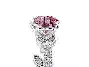 Leaf Motif Engagement Ring Setting for Fancy Pink Round Cut Center with Pave Band and Prong Head in Platinum