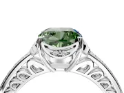 Floral Engagement Ring Setting for Fancy Green Cushion Cut Center with Four Accent Clusters and Prong Head in Platinum