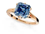 Solitaire Engagement Ring Setting for Fancy Blue Asscher Cut Center with Plain Split Shank and Prong Head in Rose Gold