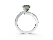 Solitaire Engagement Ring Setting for Fancy Green Princess Cut Center with Pave Bypass Swirl Band and Prong Head in Sterling Silver