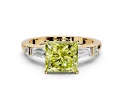 Bar-Set Engagement Ring Setting for Fancy Yellow Princess Cut Center with Tapered Baguette Accents and Prong Head in Yellow Gold