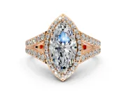 Halo Engagement Ring Setting for Marquise Center with Narrow Pave Split Shank and Prong Head in Rose Gold