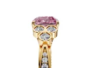 Cluster Engagement Ring Setting for Fancy Pink Cushion Cut Center with Bezel Accent Clusters and Prong Head in Yellow Gold