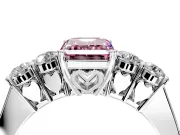 5 Stone Engagement Ring Setting for Fancy Pink Emerald Cut Center with Equal Close-Set Accents and Prong Head in Platinum