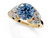 Leaf Cluster Engagement Ring Setting for Fancy Blue Round Cut Center with Marquise Accents and Prong Head in Yellow Gold