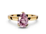 Solitaire Engagement Ring Setting for Fancy Pink Pear-Shaped Center with Plain Band and Flat Tab Prong Head in Yellow Gold