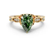 Solitaire Engagement Ring Setting for Fancy Green Pear-Shaped Center with Marquise and Bezel Accents and Prong Head in Yellow Gold