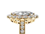 Halo Engagement Ring Setting for Marquise Center with Milgrain Channel Band and Prong Head in Yellow Gold