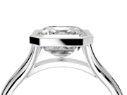 Solitaire Engagement Ring Setting for Asscher Cut Center with V Split Shank and Bezel Head in Platinum