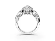 Milgrain Halo Engagement Ring Setting for Pear-Shaped Center with Shoulder Bezels and Prong Head in White Gold