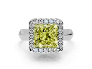 Halo Engagement Ring Setting for Fancy Yellow Princess Cut Center with Square Band and Prong Head in White Gold