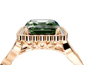 Halo Engagement Ring Setting for Fancy Green Asscher Cut Center with Leaf Motif Split Shank and Prong Head in Rose Gold